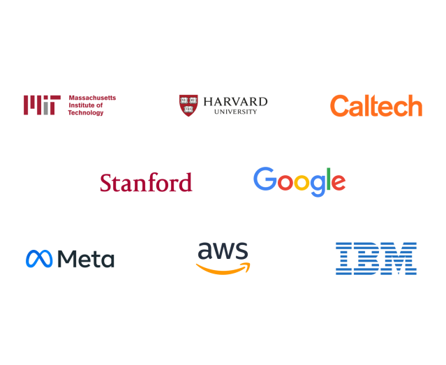 MIT, Harvard, Caltech, Stanford, Google, Meta, AWS, IBM logos